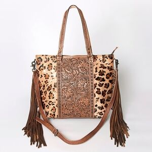 Leopard Print Tote Bag with Tassels